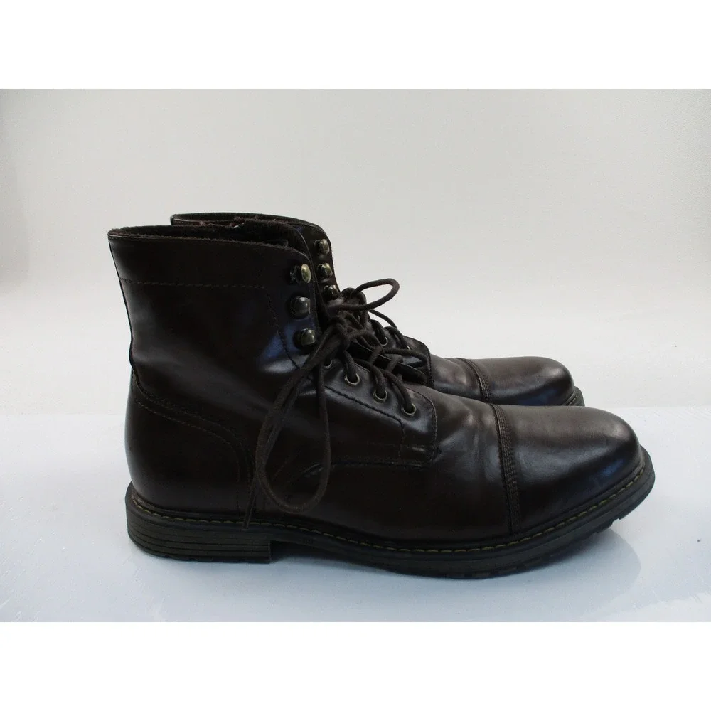 Bruno Marc Boots Mens 12 Brown Cap Toe Side Zip Faux Fur Lined Utility Rugged